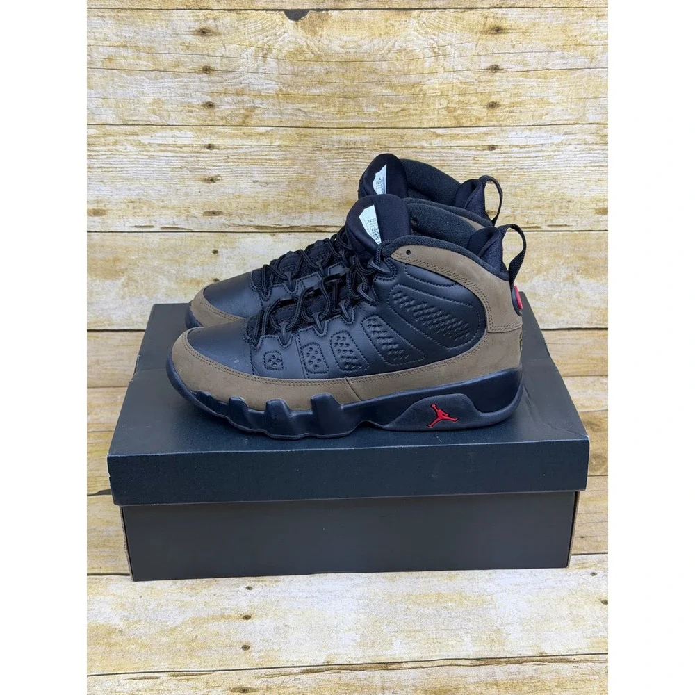 Jordan 9 Retro GS Black Light Olive True Red HV4574-030 Kids Size 7Y Sneaker